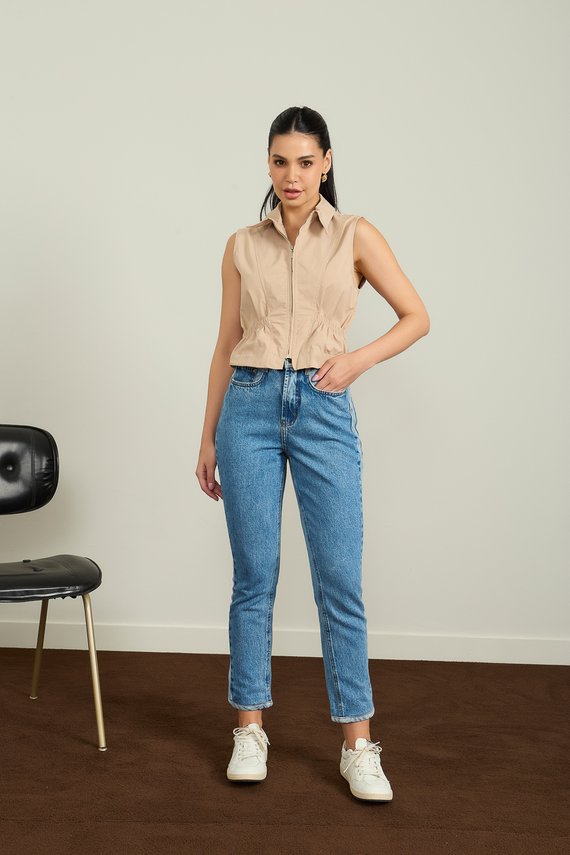 Calça Jeans Feminina Mom Cigarrete Two Tones - DZ20986