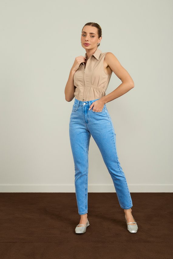 Calça Jeans Feminina Mom Cigarrete com Cintura Alta - DZ20985