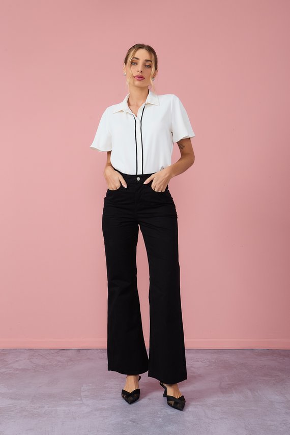 Calça Jeans Feminina Wide Leg Flare com Cintura Alta - DZ21144