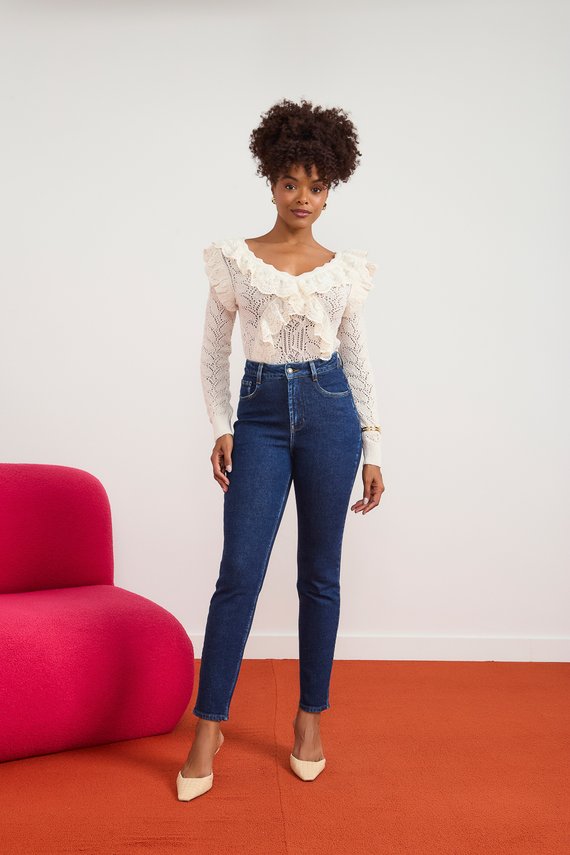 Calça Jeans Feminina Mom Fit Cigarrete com Cintura Alta - DZ21032