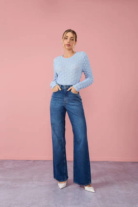 Calça Jeans Feminina Wide Leg Alongada com Cintura Alta - DZ21044
