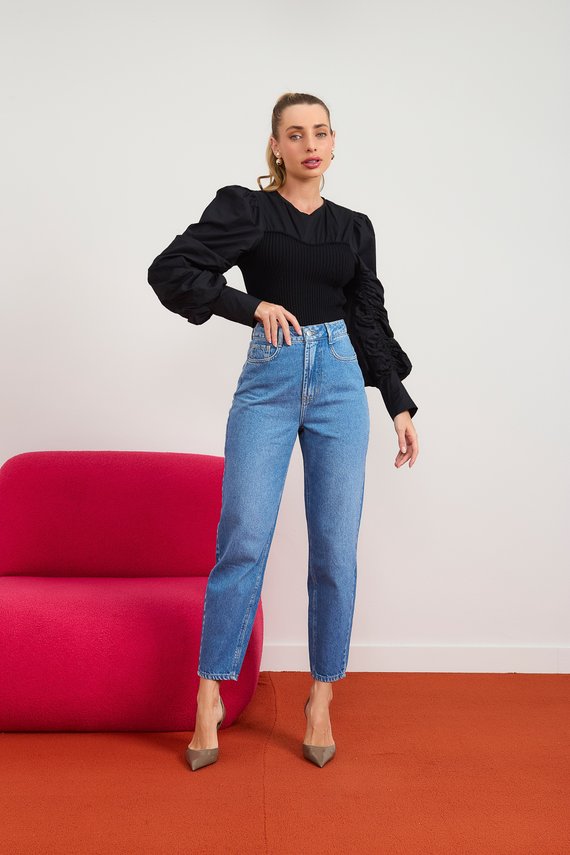 Calça Jeans Feminina Slouchy Cigarrete com Cintura Alta - DZ21038