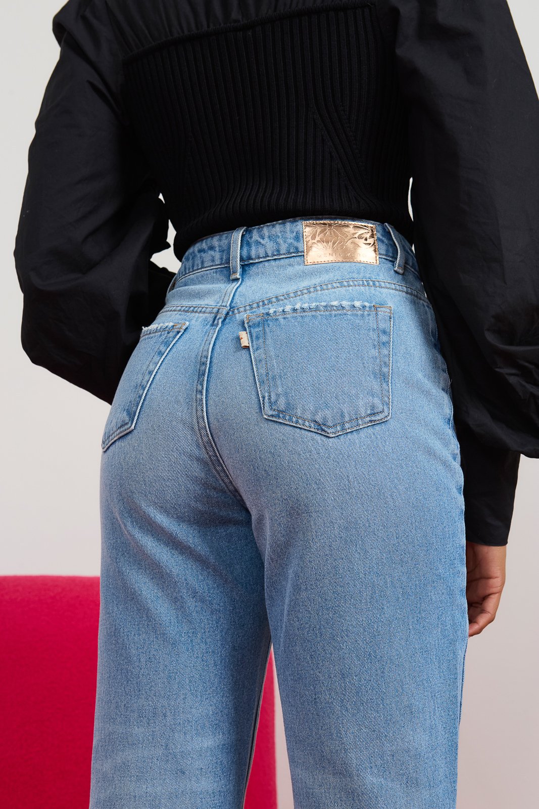 タク Calça Jeans Feminina Reta Tradicional com Cintura Alta - DZ21041