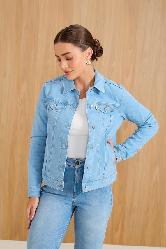 Jaqueta Jeans Feminina Elastano Tradicional - DZ9235