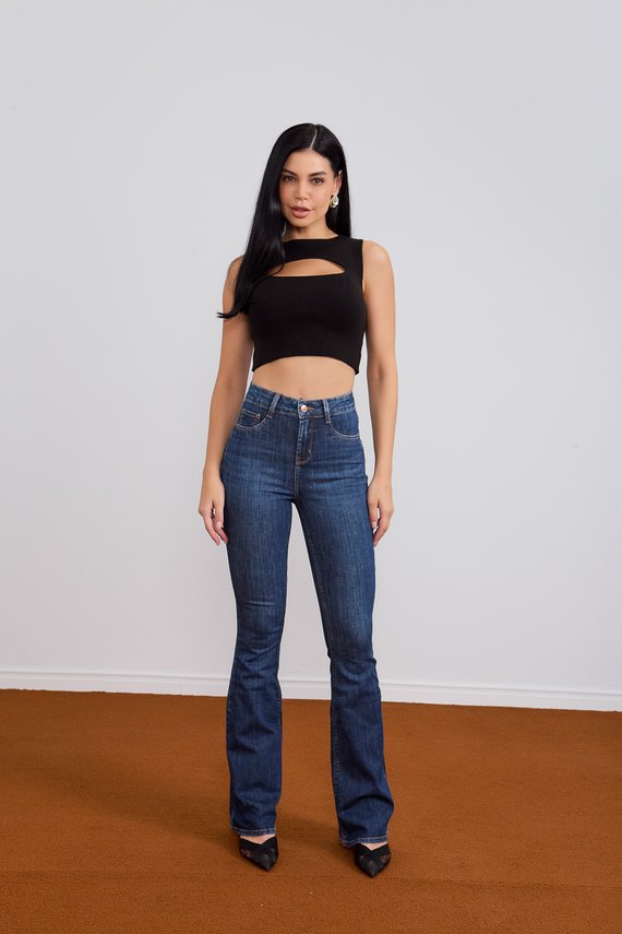 Calça Jeans Feminina Flare Alongada com Cintura Média - DZ21075