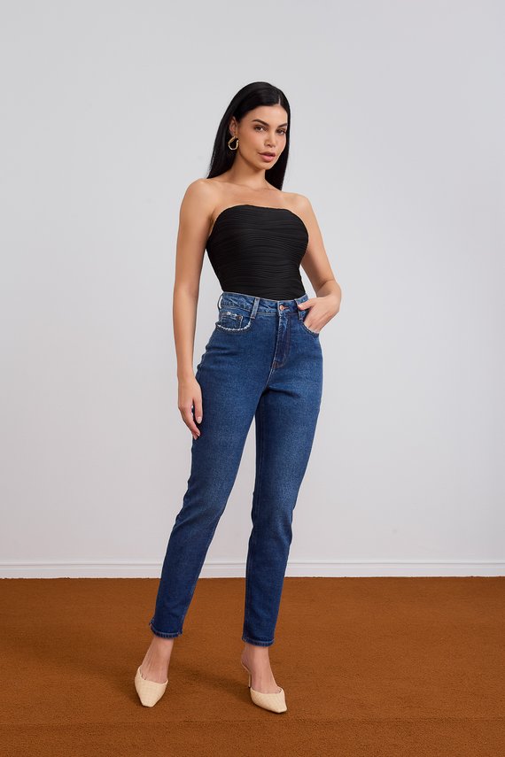 Calça Jeans Feminina Mom Fit Cigarrete com Cintura Alta - DZ21080