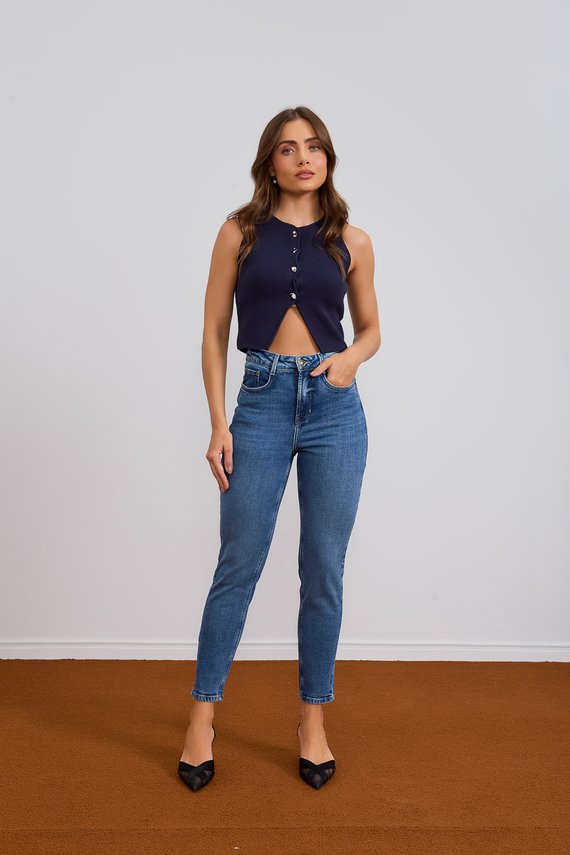 Calça Jeans Feminina Mom Fit Cigarrete com Cintura Alta - DZ21082