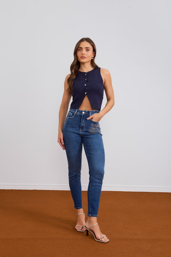 Calça Jeans Feminina Mom Fit Cigarrete com Cintura Alta - DZ21083