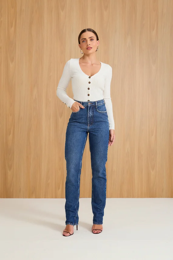 Calça Jeans Feminina Reta Tradicional com Cintura Alta - DZ21089