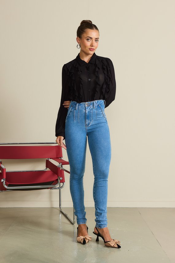 Calça Jeans Feminina Skinny Tradicional com Cintura Hot Pants - DZ21112