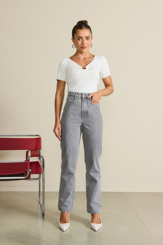 Calça Jeans Feminina Reta Tradicional com Cintura Alta - DZ21134