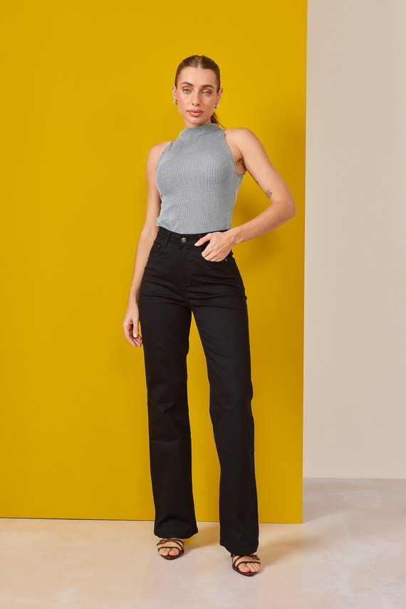 Calça Jeans Feminina Wide Leg Fit Alongada com Cintura Alta - DZ21232