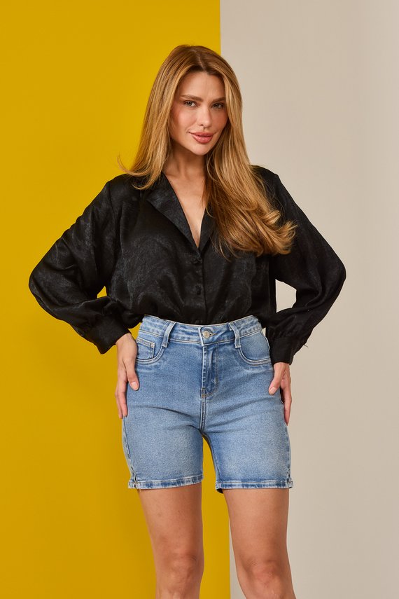 Bermuda Jeans Feminina Slim Meia Coxa com Cintura Média - DZ4112