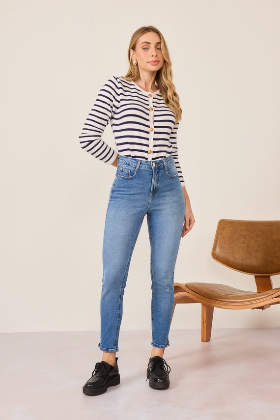 Calça Jeans Feminina Mom Fit Cigarrete com Cintura Alta - DZ21155