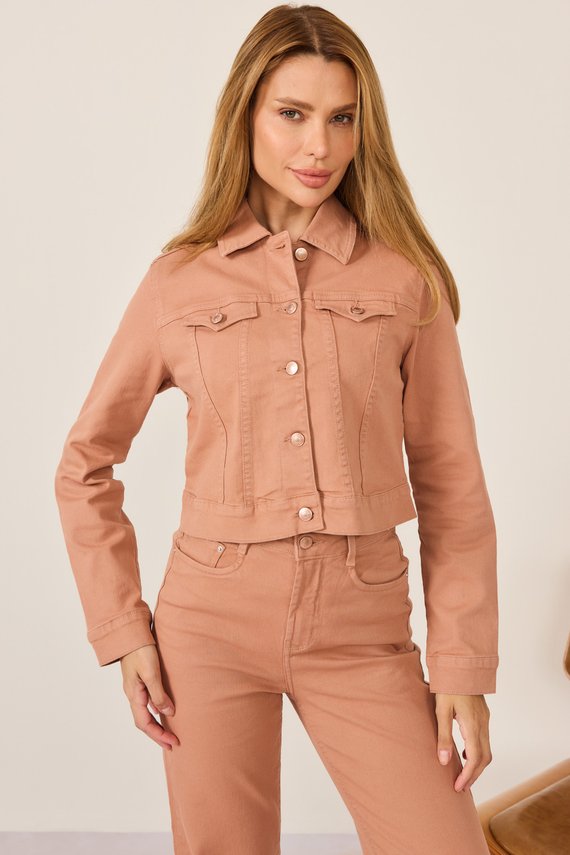 Jaqueta Jeans Feminina Elastano Cropped com Manga Longa - DZ9238