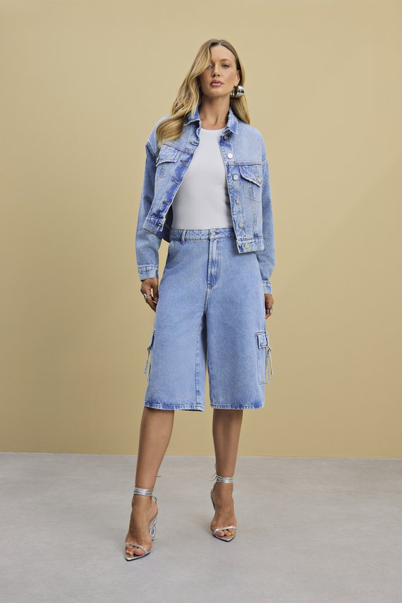 Bermuda Feminina Oversized Reta com Cintura Alta Alongada - IDX4029