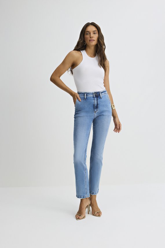 Calça Feminina Amsterdam Reta com Cintura Alta Tradicional - IDX20173