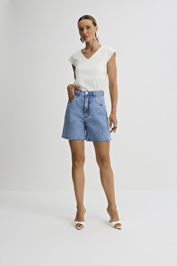 Bermuda Feminina Mom Soltinha com Cintura Alta Média - IDX4018