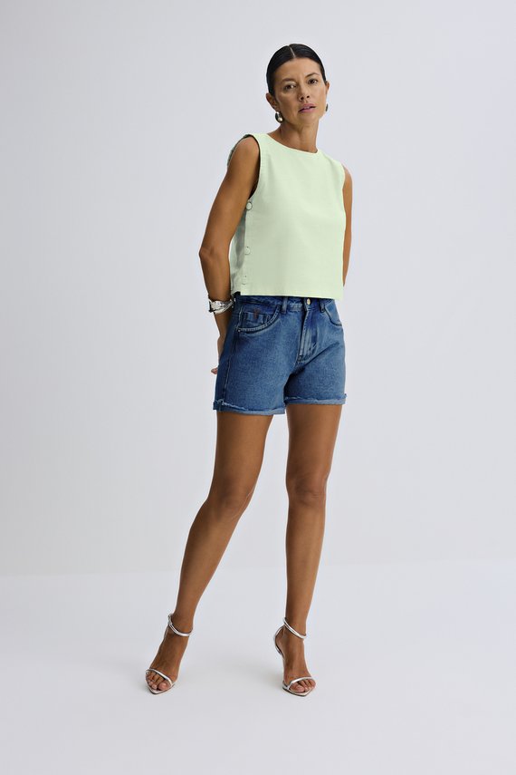 Shorts Feminino Mom Soltinho com Cintura Alta Curto - IDX4023