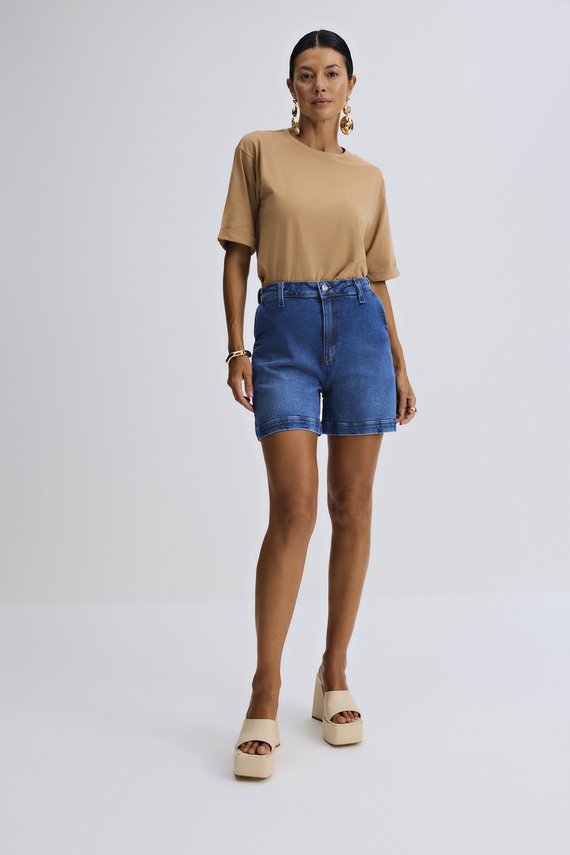 Bermuda Feminina Alfaiataria Soltinho com Cintura Alta Curto - IDX4025