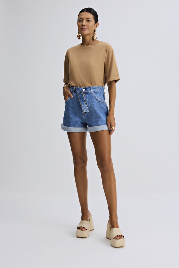 Shorts Feminino Mom Soltinho com Cintura Alta Curto - IDX4026