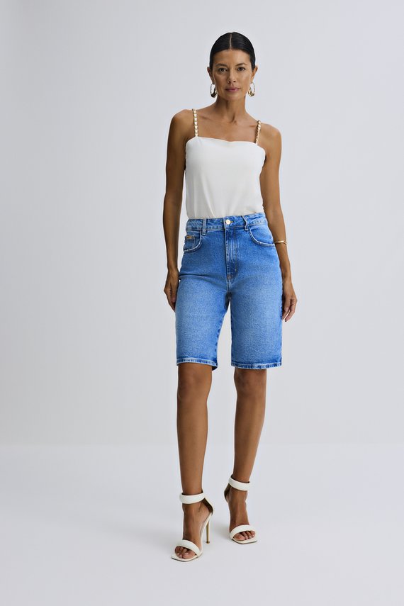 Bermuda Feminina City Reta com Cintura Alta Alongada - IDX4027