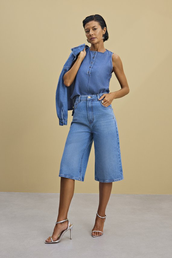 Bermuda Feminina Wide Leg com Cintura Alta Alongada - IDX4047