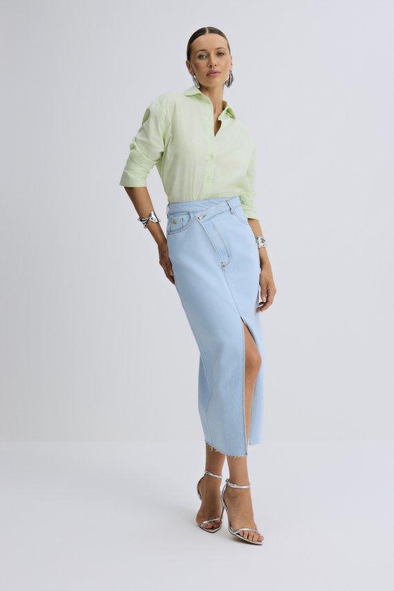 Saia Feminina Reta Básica com Cintura Alta Alongada - IDX7010