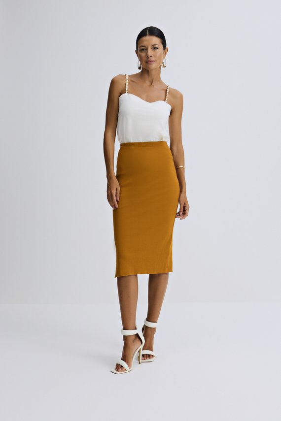 Saia Feminina Basica Justa Cintura Alta Midi - IDX7015.AMA