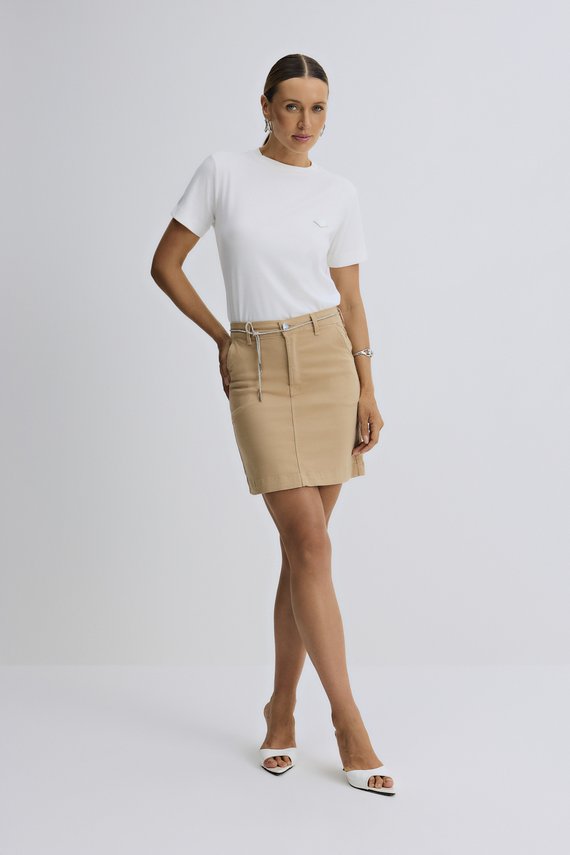 Saia Feminina Evasê Basica com Cintura Alta Média com Cinto - IDX7016.CAQ