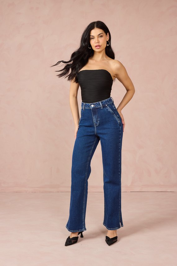 Calça Jeans Feminina Wide Leg Fit Cigarrete com Cintura Alta - DZ21191