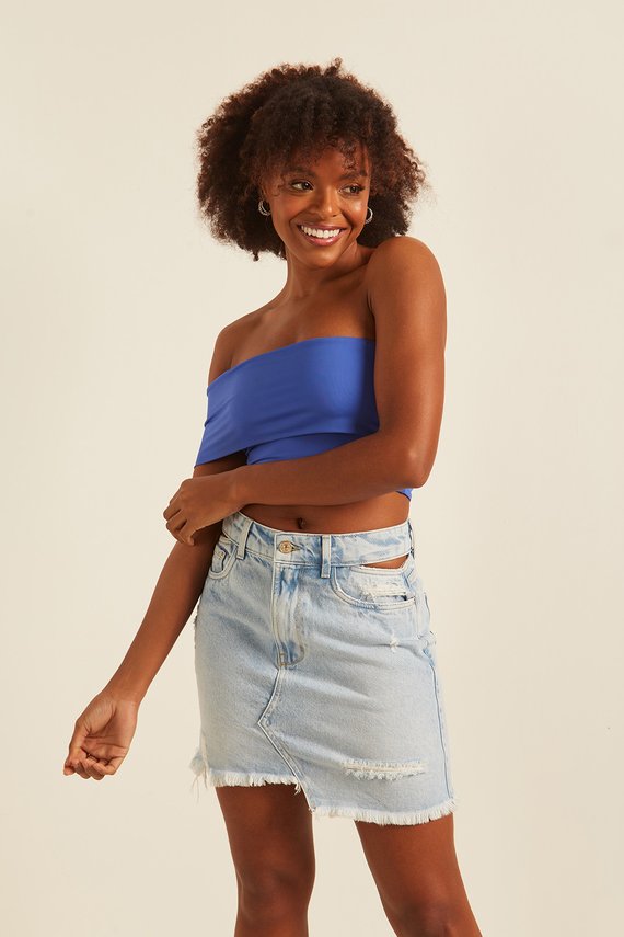 Saia Jeans Feminina Regular com Recortes - DZ7244