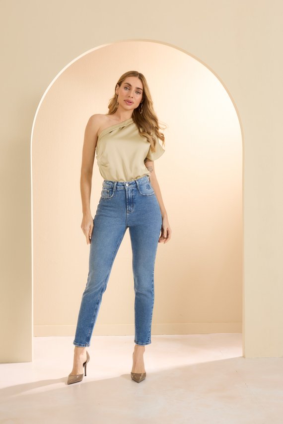 Calça Jeans Feminina Mom Fit Cigarrete com Cintura Alta - DZ21185