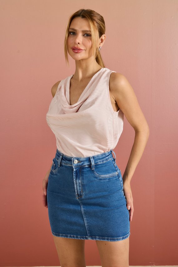 Saia Jeans Feminina Tubinho Curta com Cintura Hot Pants - DZ7337