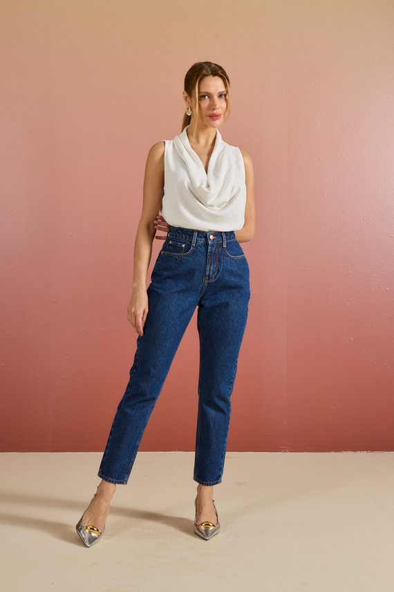 Calça Jeans Feminina Mom Cigarrete com Cintura Alta - DZ21197