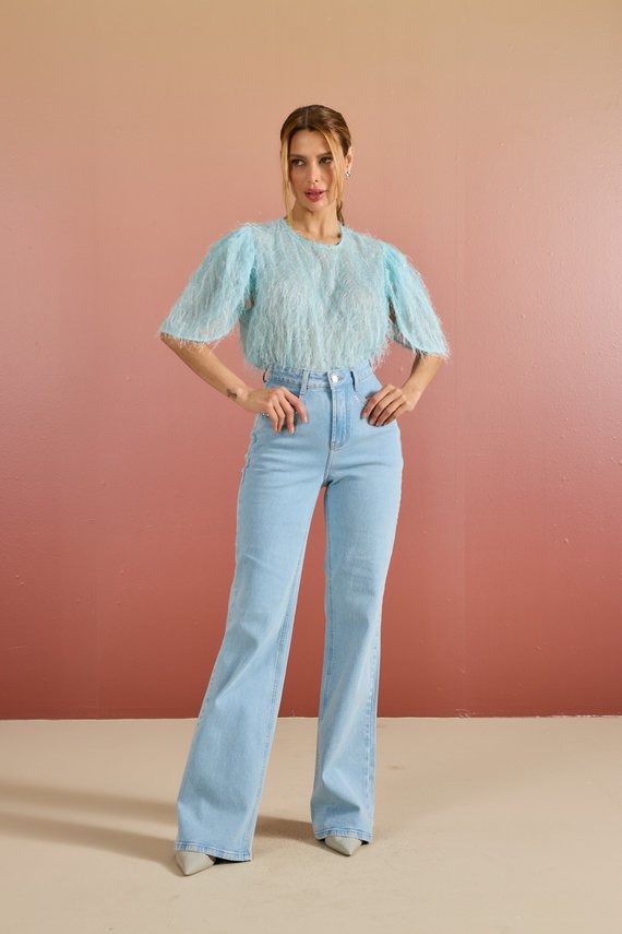 Calça Jeans Feminina Wide Leg Fit Alongada com Cintura Alta - DZ21225