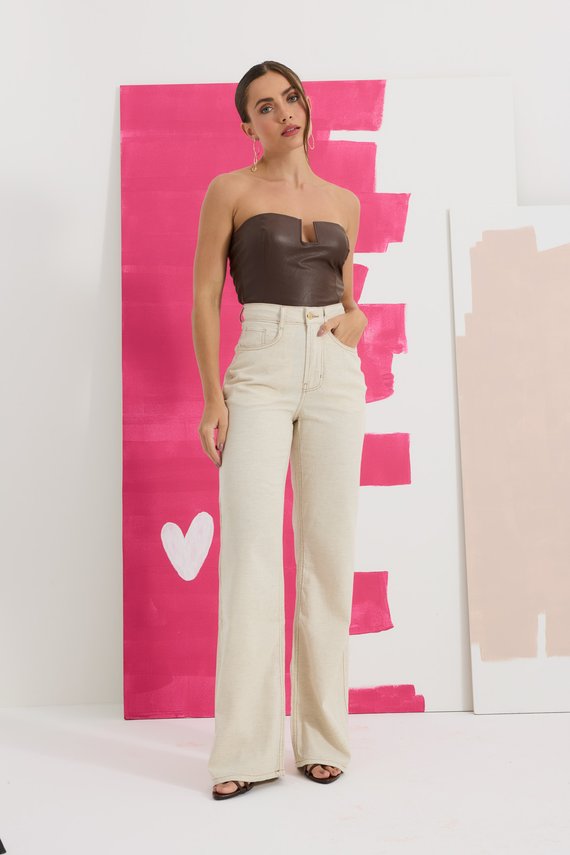 Calça Jeans Feminina Wide Leg Alongada com Cintura Alta - DZ21236