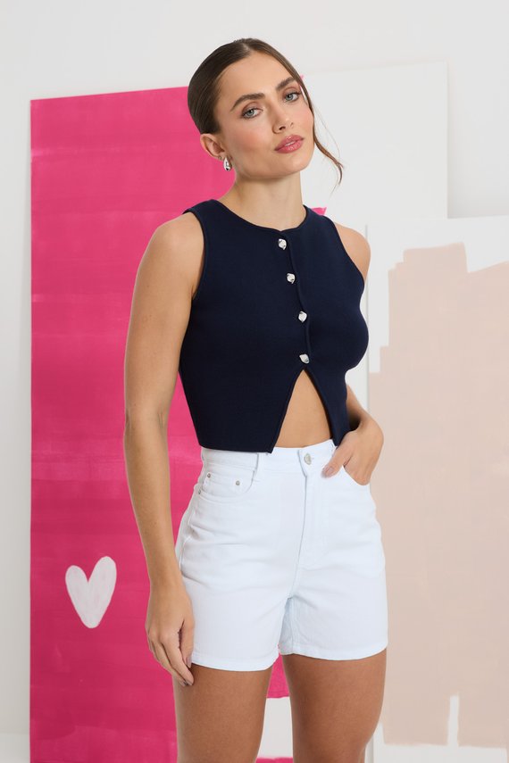 Bermuda Jeans Feminina Retrô Meia Coxa com Cintura Alta - DZ4122.BRA