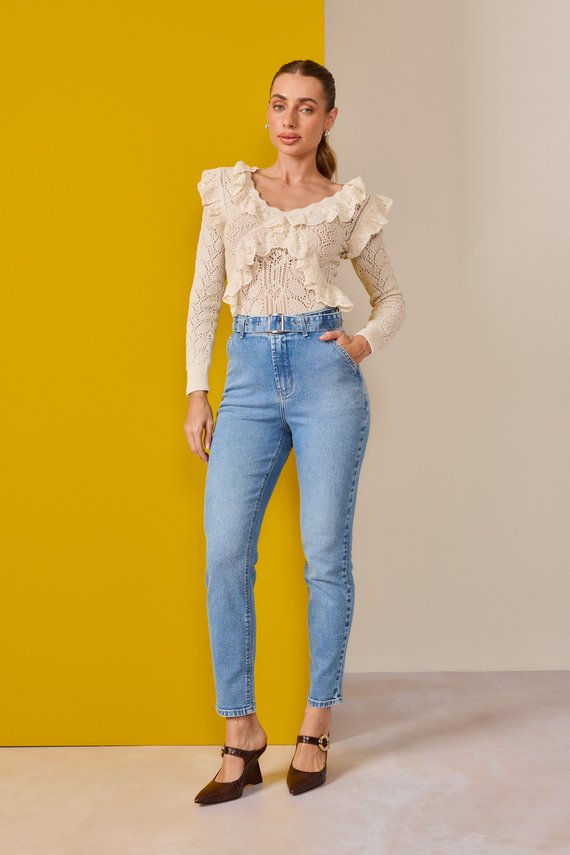 Calça Jeans Feminina Mom Fit Cigarrete com Cintura Alta - DZ21156