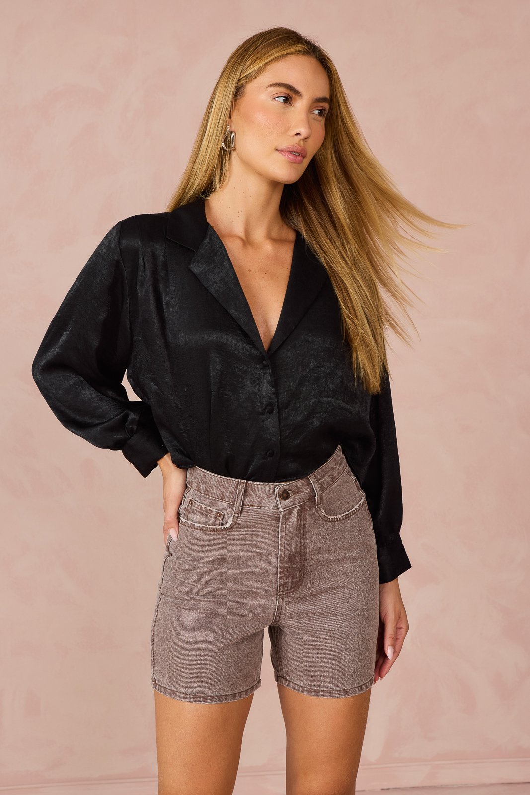 dz4115 alg bermuda jeans feminina retro meia coxa com cintura alta frente 6