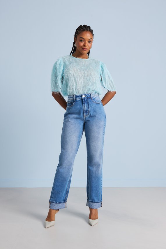 Calça Jeans Feminina Reta Tradicional com Cintura Alta - DZ21255