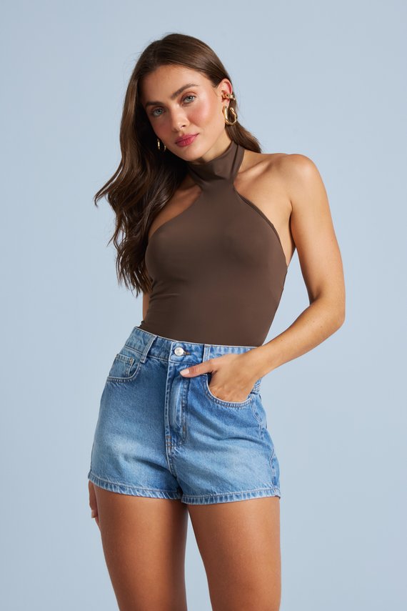 Shorts Jeans Feminino Setentinha Mini com Cintura Alta - DZ6846