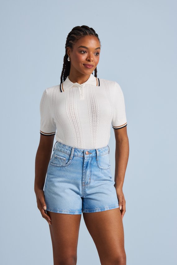 Shorts Jeans Feminino Mom Curto com Cintura Alta - DZ6852