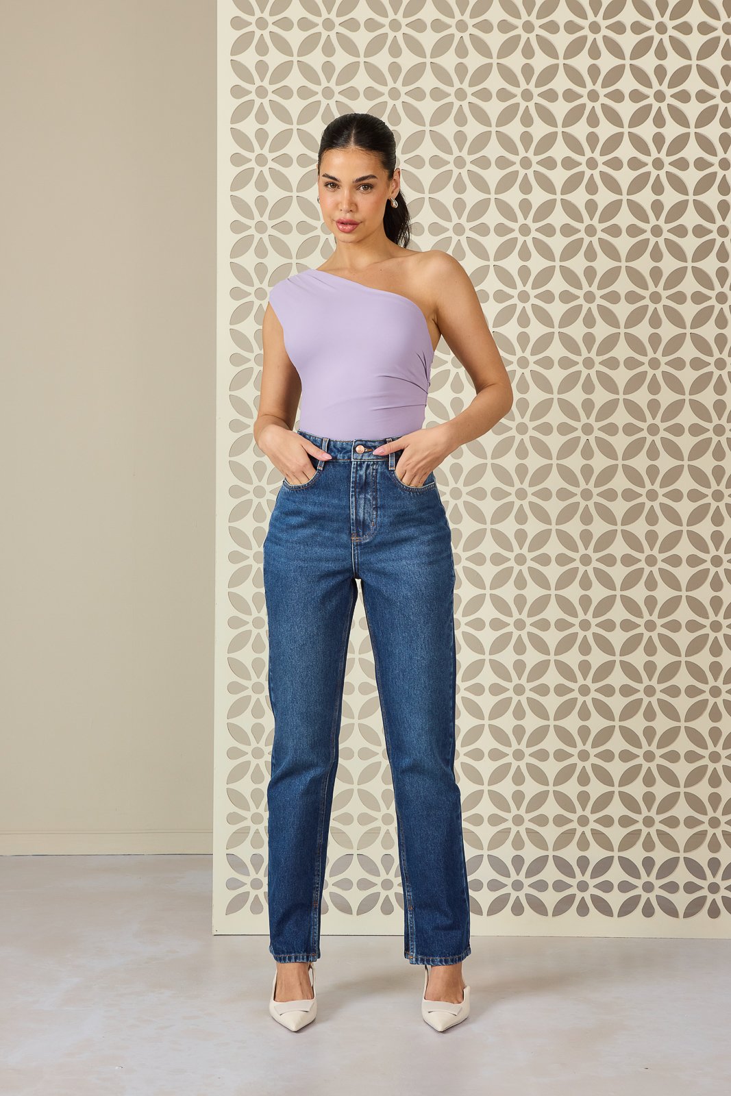 dz21188 alg calca jeans feminina reta tradicional com cintura alta frente 1