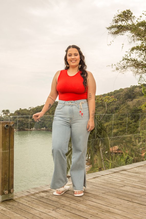 Calça Jeans Feminina Wide Leg Max com Abertura Lateral - DZ20228