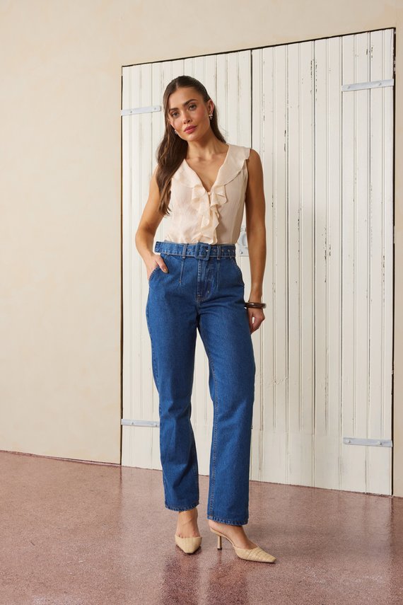 Calça Jeans Feminina Reta Tradicional Cintura Alta - DZ21306