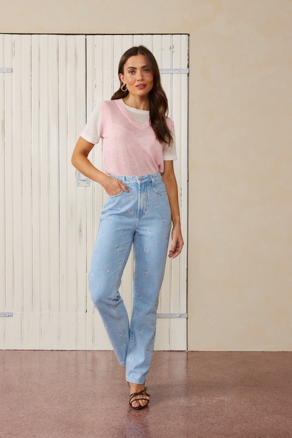 Calça Jeans Feminina Reta Tradicional Cintura Alta - DZ21322