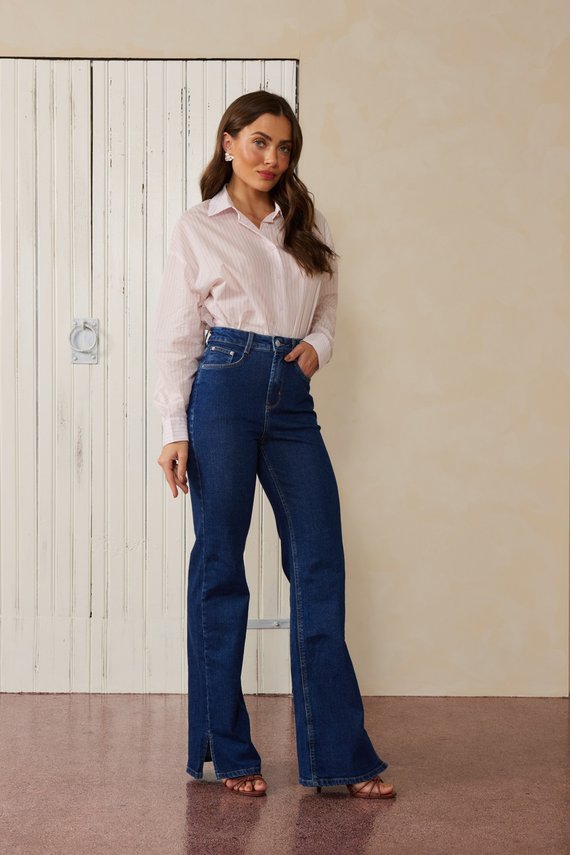 Calça Jeans Feminina Wide Leg Alongada Cintura Alta - DZ21325