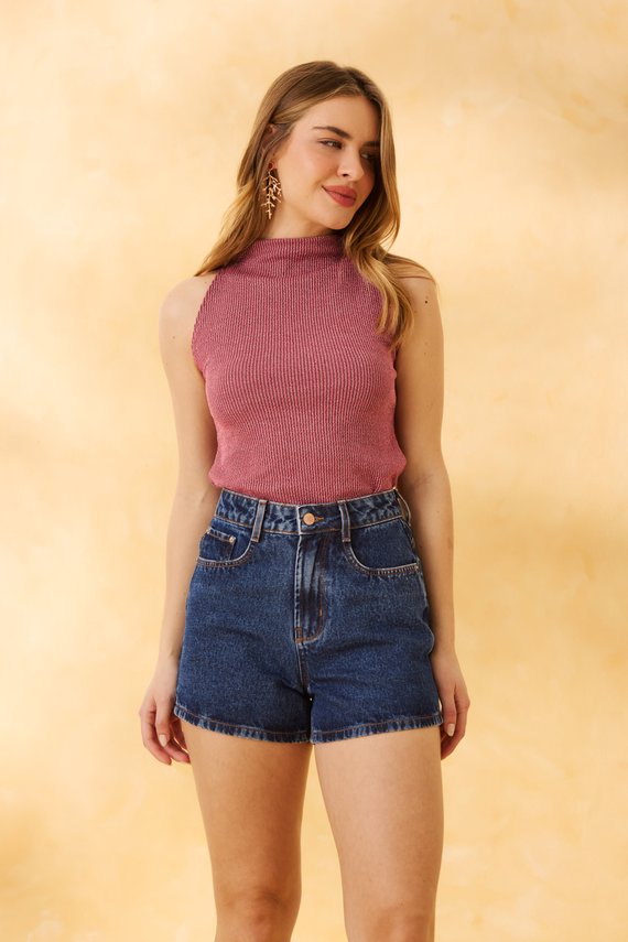 Shorts Jeans Feminino Mom Curto com Cintura Alta - DZ6865