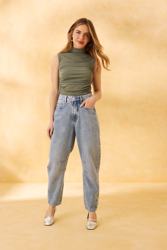 Calça Jeans Feminina Barril Cigarrete com Cintura Alta - DZ21292